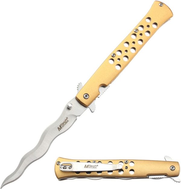 Mtech Linerlock A/O Gold Wavy Blade