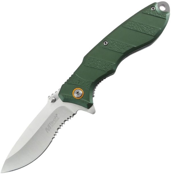 Mtech Linerlock A/O Green Serrated Satin Blade