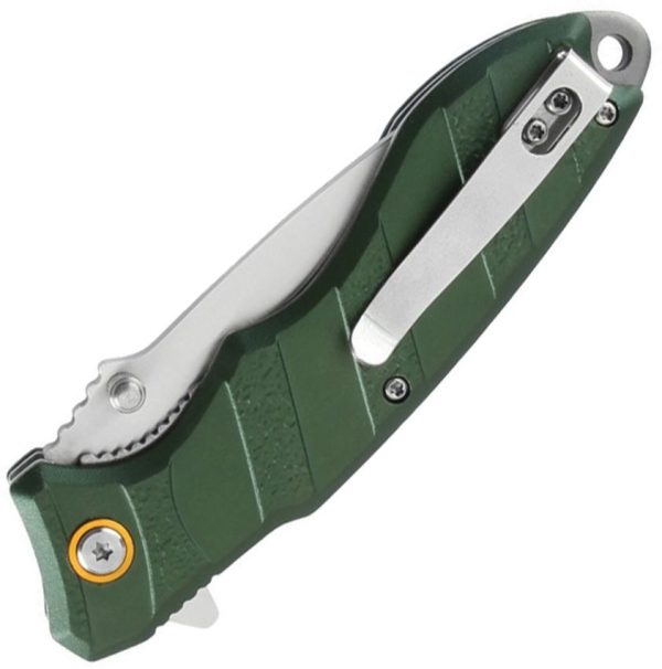 Mtech Linerlock A/O Green Serrated Satin Blade