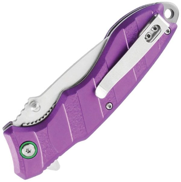 Mtech Linerlock A/O Purple Serrated Satin Blade