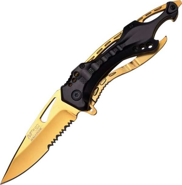 MTech Ballistic Linerlock Assisted Gold Serrated Blade