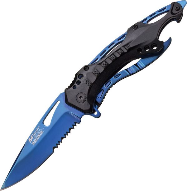 MTech Linerlock Assisted Blue Serrated Stainless Blade