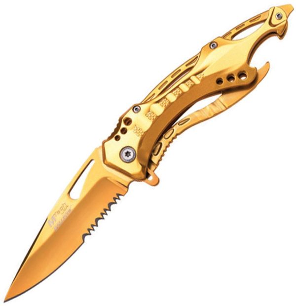MTech Linerlock A/O Assisted Opening Knife - Gold