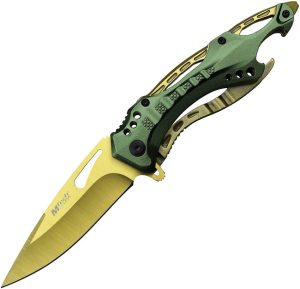 Mtech Linerlock A/O Green Gold-Coated Knife
