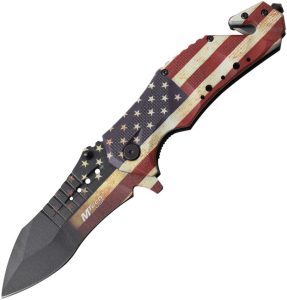 MTech Rescue Linerlock A/O Flag - Assisted Folding Knife