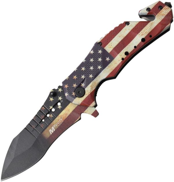 MTech Rescue Linerlock A/O Flag - Assisted Folding Knife