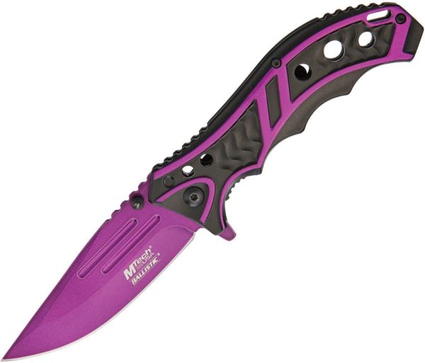 MTech Linerlock Black/Purple Aluminum Assisted Knife