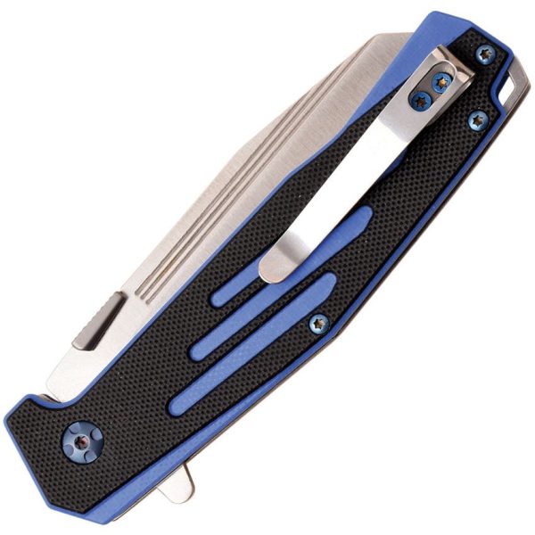MTech Button Lock Black/Blue G10 Satin Folding Knife