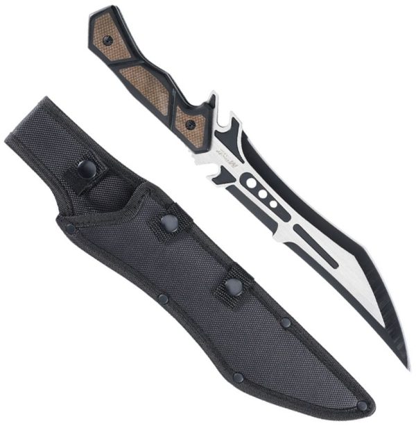 Mtech Fixed Blade 9.25in Black/Brown Wood Handle