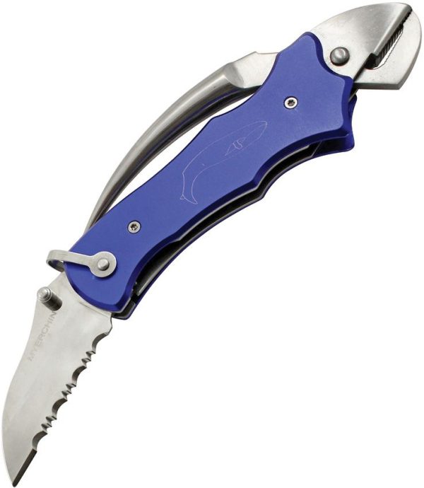 Myerchin Sailors Tool Linerlock Blue Folding Knife Serrated