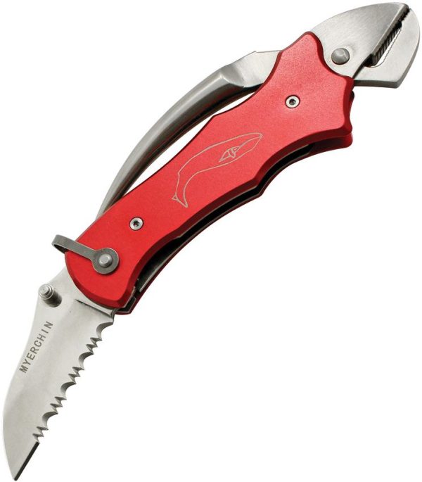 Myerchin Sailors Tool Linerlock Red Folding Knife Serrated