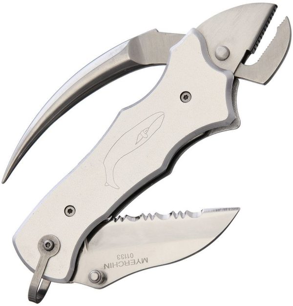 Myerchin Sailors Tool Linerlock Silver Folding Knife Serrated