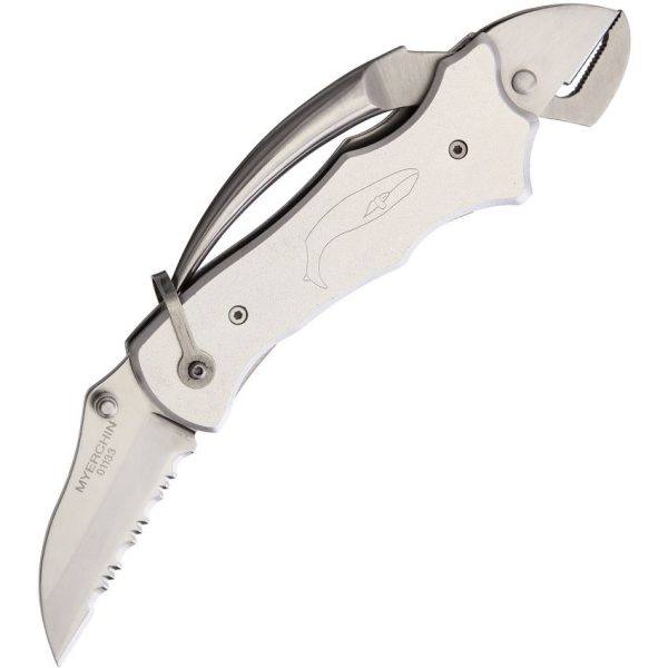 Myerchin Sailors Tool Linerlock Silver Folding Knife Serrated