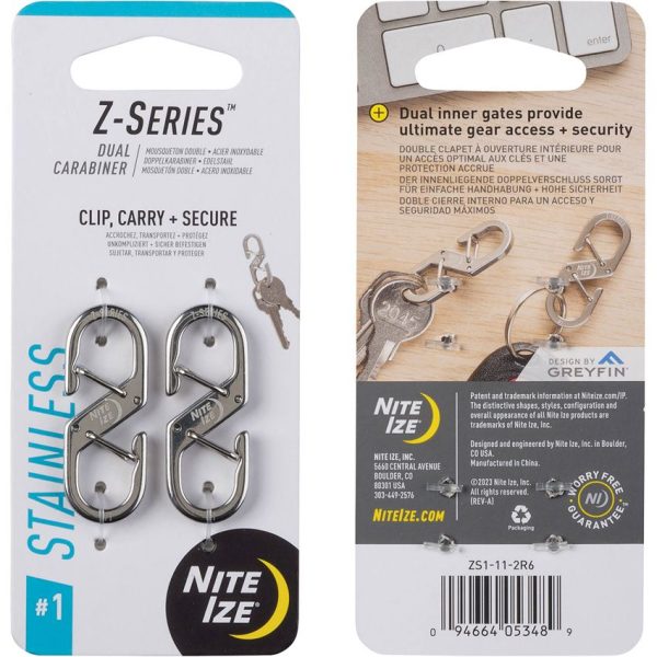 Nite Ize Z-Series Dual Carabiner #1 Pack of 2 Stainless
