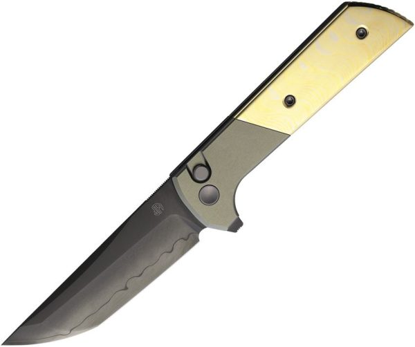 North Mountain Blade Chop 2 Button Lock Damascus Copper