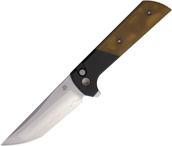 North Mountain Blade Chop 2 Button Lock Folding Knife Amber PEI