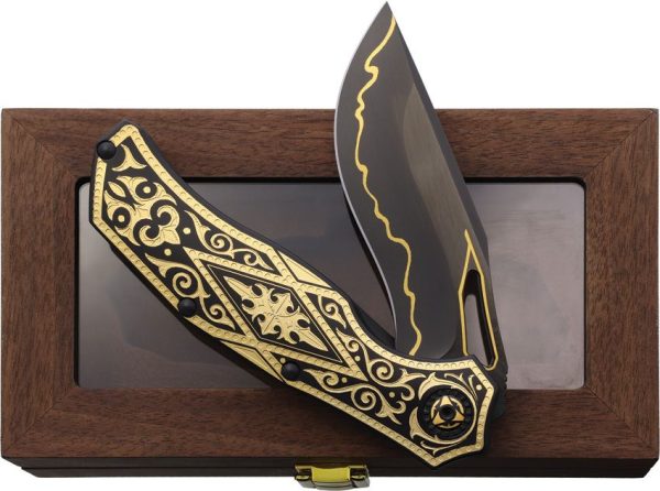 North Mountain Blade Gold Nocturne Linerlock Folding Knife 3V Steel