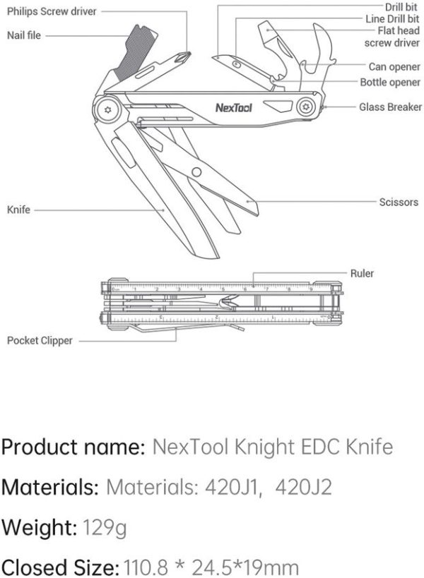 NexTool Knight Multi-Functional Knife - 4.38in Black