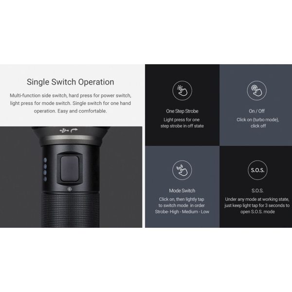 Nextorch E30 Flashlight 2000 Lumens Rechargeable Tactical Black