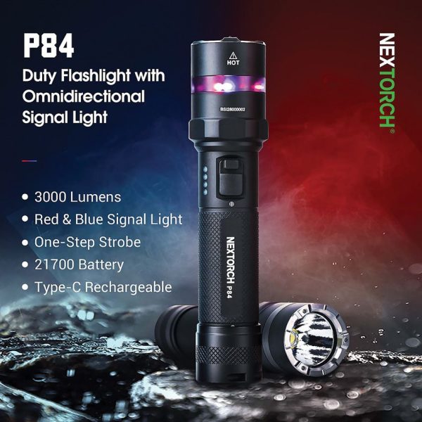 Nextorch P84 Tactical Flashlight 3000 Lumen Rechargeable Black