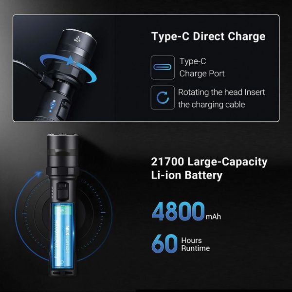 Nextorch P84 Tactical Flashlight 3000 Lumen Rechargeable Black