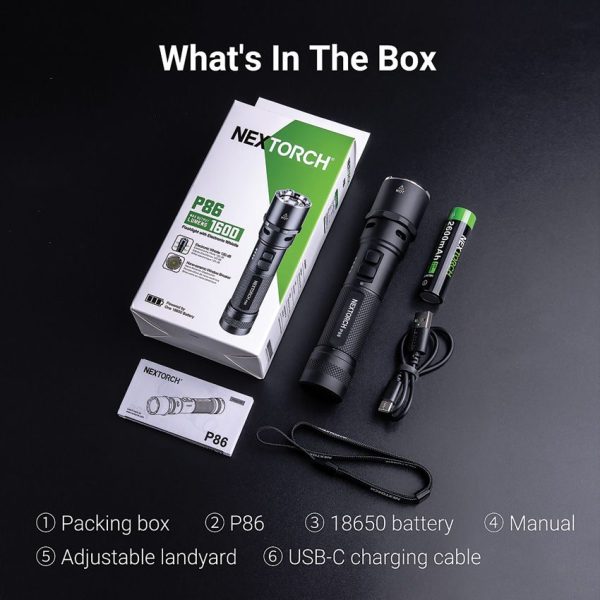 Nextorch P86 Tactical Flashlight - 1600 Lumens Whistle