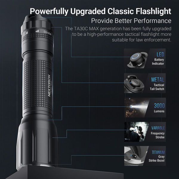 Nextorch TA30C Max Tactical Flashlight 3000 Lumens Black