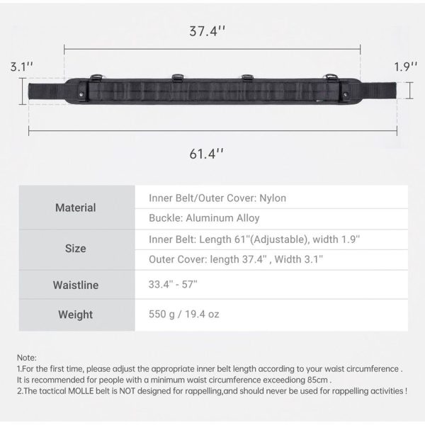 Nextorch Tactical MOLLE Belt Black Aluminum Buckle Adjustable