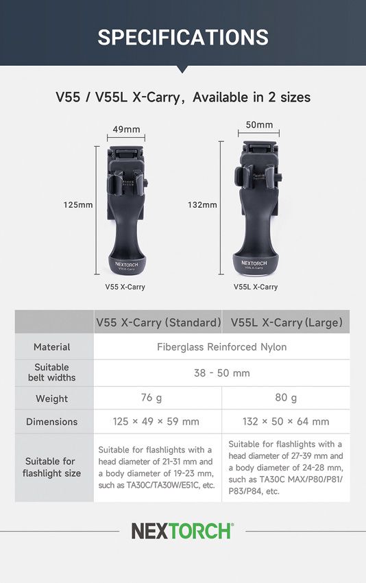 Nextorch V55 Flashlight Holster - Polyamide Black
