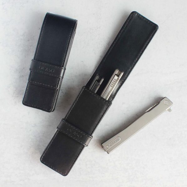 Ocaso Storage Pouch Dual Slim - Black Leather