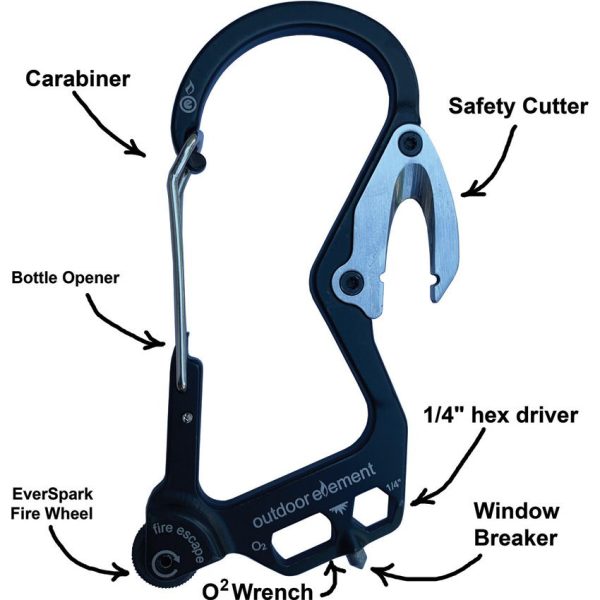 Outdoor Element Fire Escape Carabiner - Black Stainless