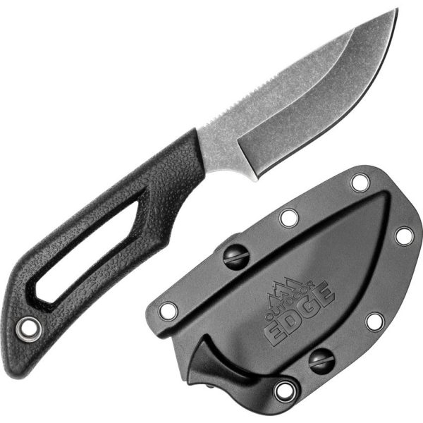 Outdoor Edge Pivot Drop Point Fixed Blade - Black TPR Handle