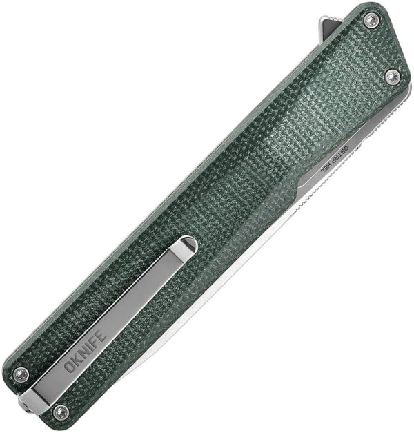 Oknife AION Linerlock Folding Knife Green Micarta 14C28N