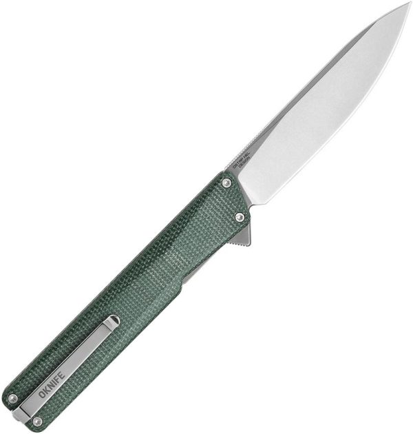 Oknife AION Linerlock Folding Knife Green Micarta 14C28N