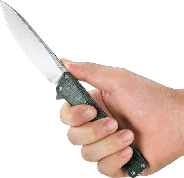 Oknife AION Linerlock Folding Knife Green Micarta 14C28N