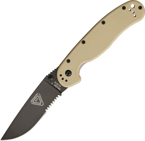 Ontario RAT I Folding Knife 3.5" AUS-8 Desert Tan Serrated
