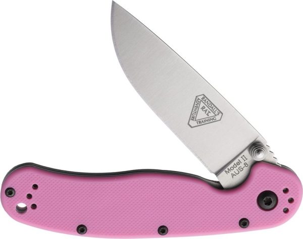 Ontario RAT II Linerlock Folding Knife Pink Nylon AUS-8