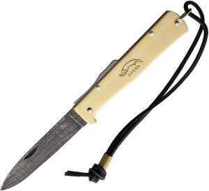 Otter-Messer Mercator Brass Lockback Damascus Folding Knife