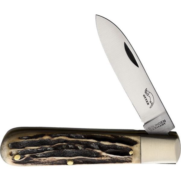 OTTER-Messer Small Hunting Pocket Knife Carbon Steel Stag Bone