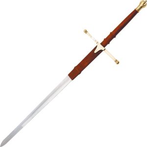 Pakistan Wallace Sword 27.75" Stainless Fixed Blade Brown Leather