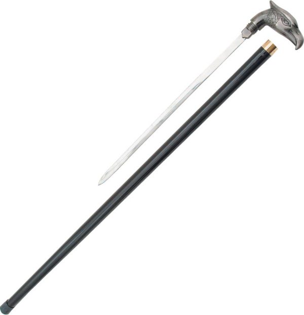 Pakistan Eagle Sword Cane - 34in Antique Silver Cast Handle