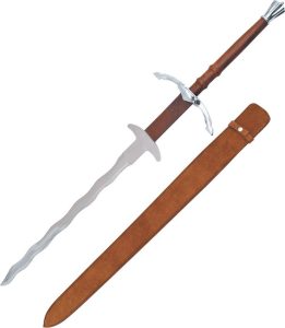 PA1097.jpg Pakistan Flamberge Sword 29" Kriss Blade Brown Leather Fixed
