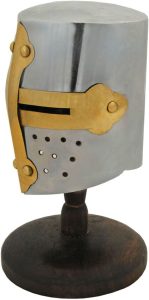 PA230974.jpg India Made Mini Crusader Helmet with Wooden Stand