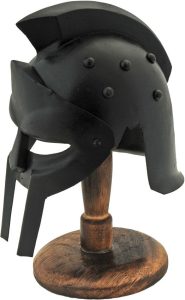 PA230976.jpg India Made Mini Gladiator Helmet - Black with Stand