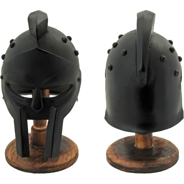 India Made Mini Gladiator Helmet - Black with Stand