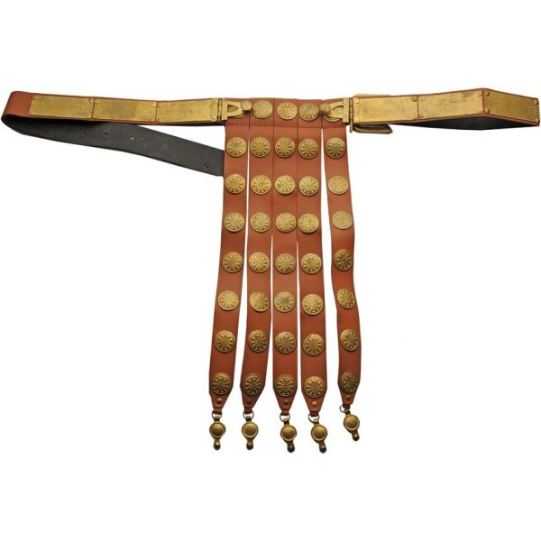 India Made Roman Belt - Brown Leather Gold Accents