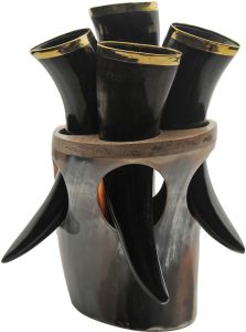 India Made Viking Horn Set w Stand - 4 Pack Brass Trim