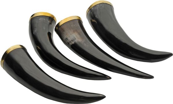 India Made Viking Horn Set w Stand - 4 Pack Brass Trim