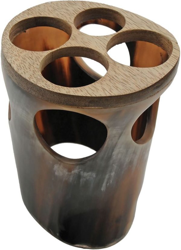 India Made Viking Horn Set w Stand - 4 Pack Brass Trim