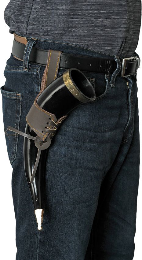 India Made Fancy Viking Horn - Brass Trim Leather Frog